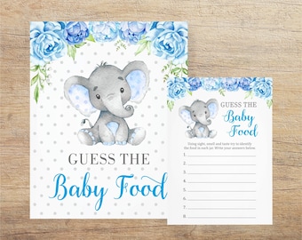 Guess the Baby Food Elephant, Jar Guessing Game, Boy Baby Shower, Blue Sprinkle Fun Activity, Little Peanut Blue Floral, BB Instant Download