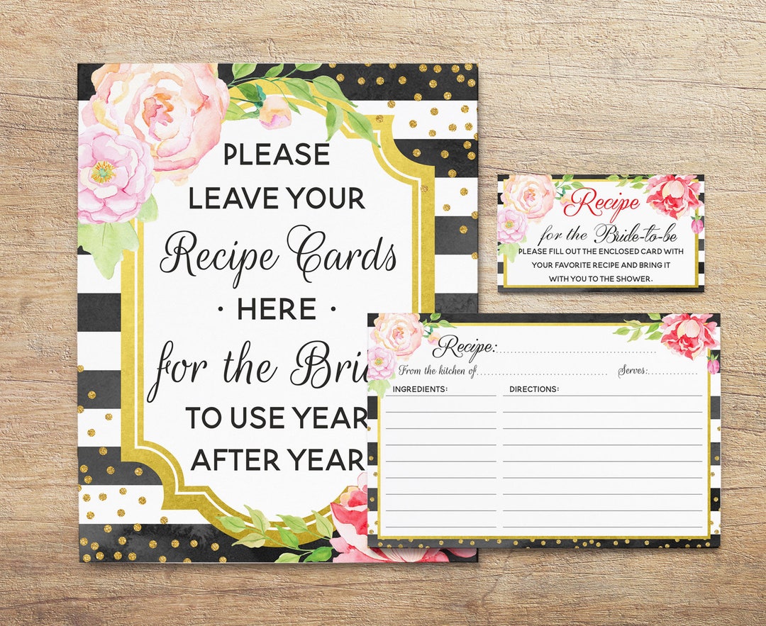 Recipe Cards for Bridal Shower Printable Recipe Card Black - Etsy