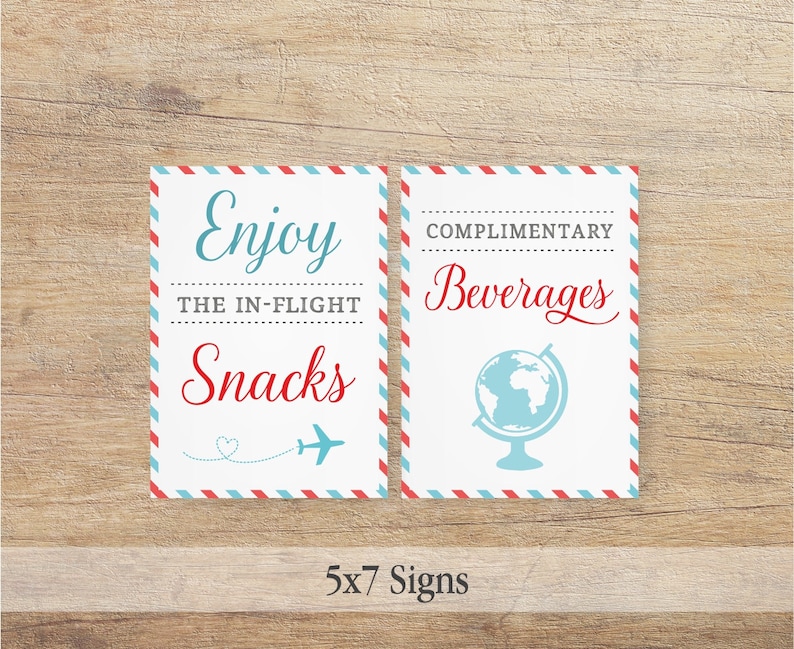 Airplane Signs, Travel Wedding, Airline Themed Baby Shower, Bridal Decor, Around the World, Birthday Printable, Blue Red, TR RT Download image 4