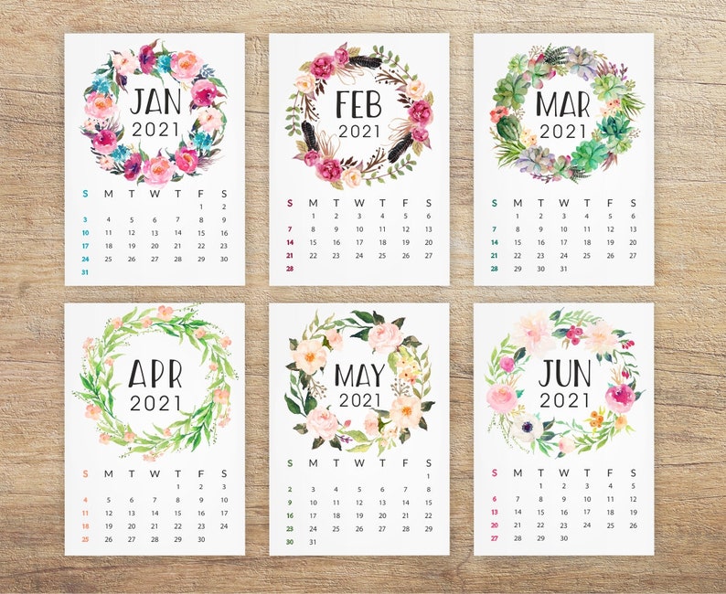 2021 Printable Calendar Floral Calendar 2021 Girly Home | Etsy