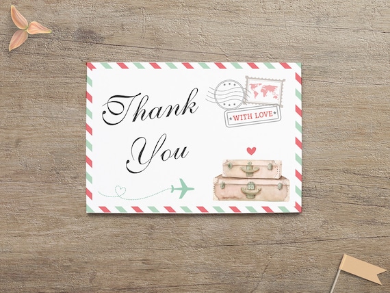 travel thank you card traveling theme bridal baby shower etsy