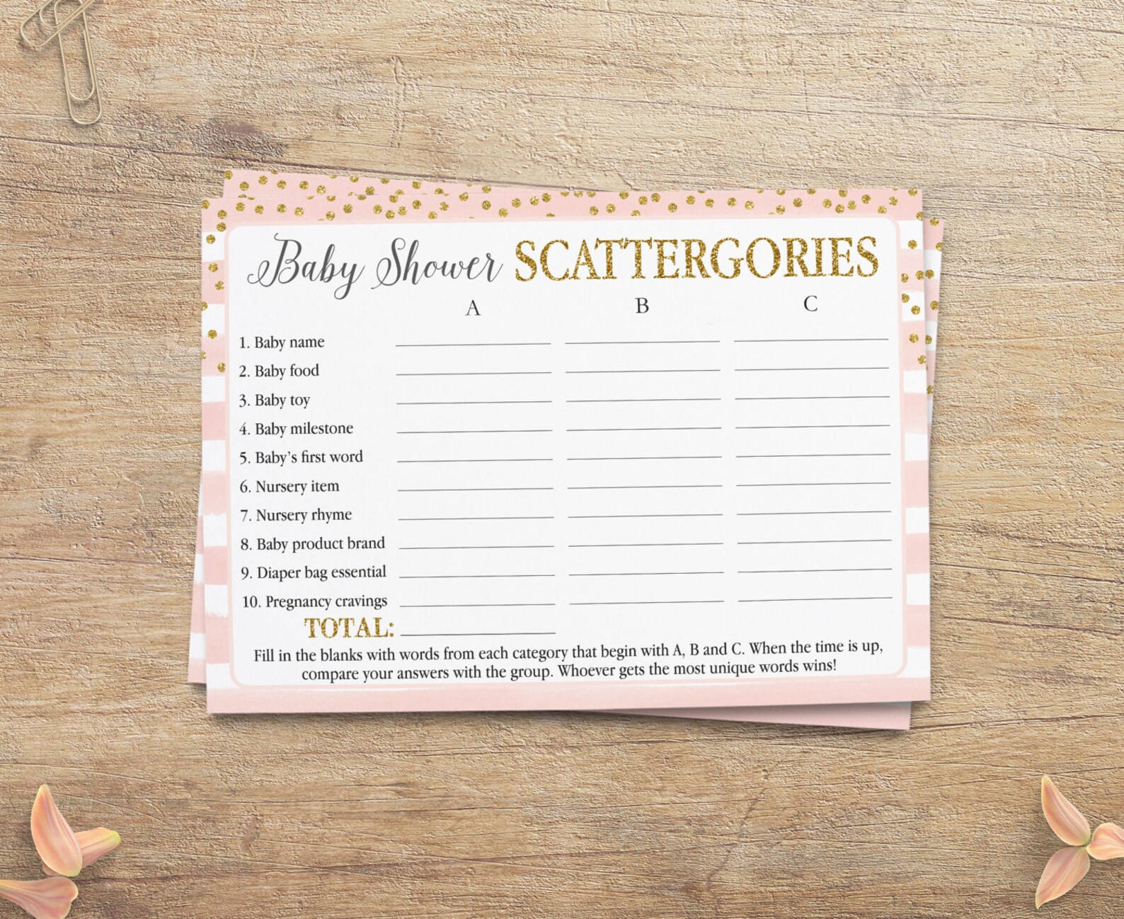 Baby Shower Scattergories Printable Scattergories Game Cards | Etsy