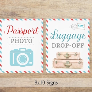 Airplane Signs, Travel Wedding, Airline Themed Baby Shower, Bridal Decor, Around the World, Birthday Printable, Blue Red, TR RT Download image 3