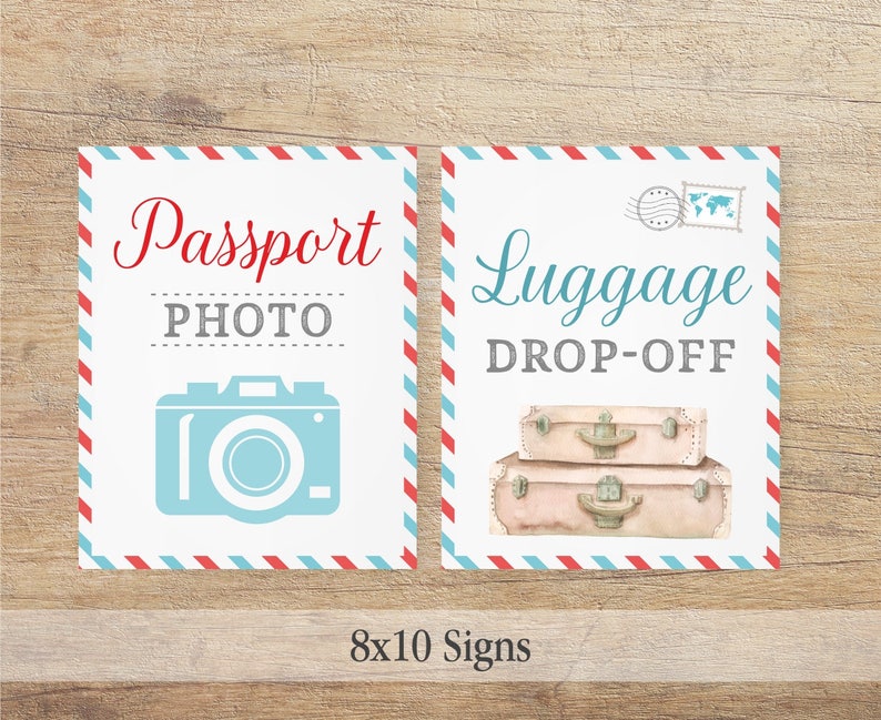 Airplane Signs, Travel Wedding, Airline Themed Baby Shower, Bridal Decor, Around the World, Birthday Printable, Blue Red, TR RT Download image 3