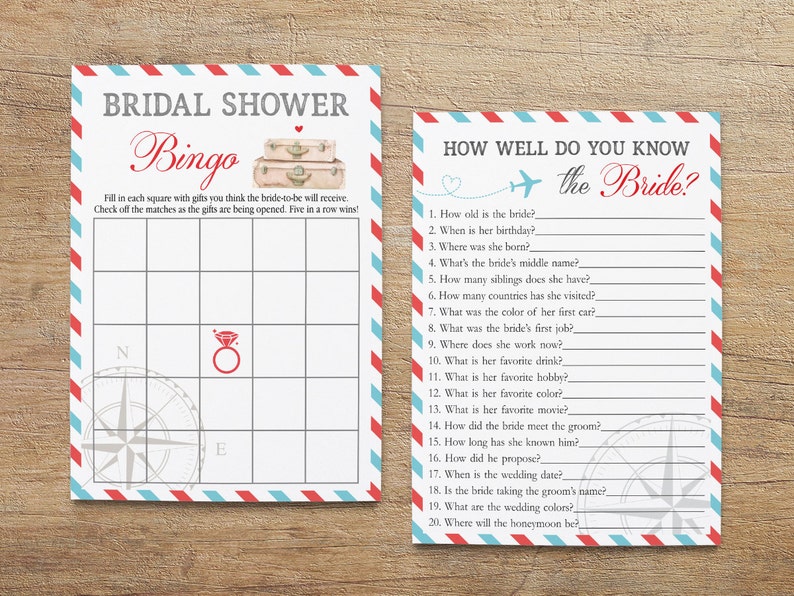 Travel Bridal Shower Printable Games Package Game Set Etsy