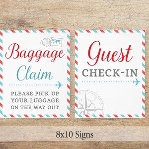 Airplane Signs, Travel Wedding, Airline Themed Baby Shower, Bridal Decor, Around the World, Birthday Printable, Blue Red, TR RT Download image 2