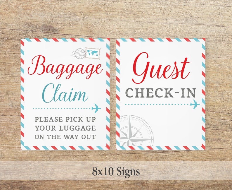 Airplane Signs, Travel Wedding, Airline Themed Baby Shower, Bridal Decor, Around the World, Birthday Printable, Blue Red, TR RT Download image 2