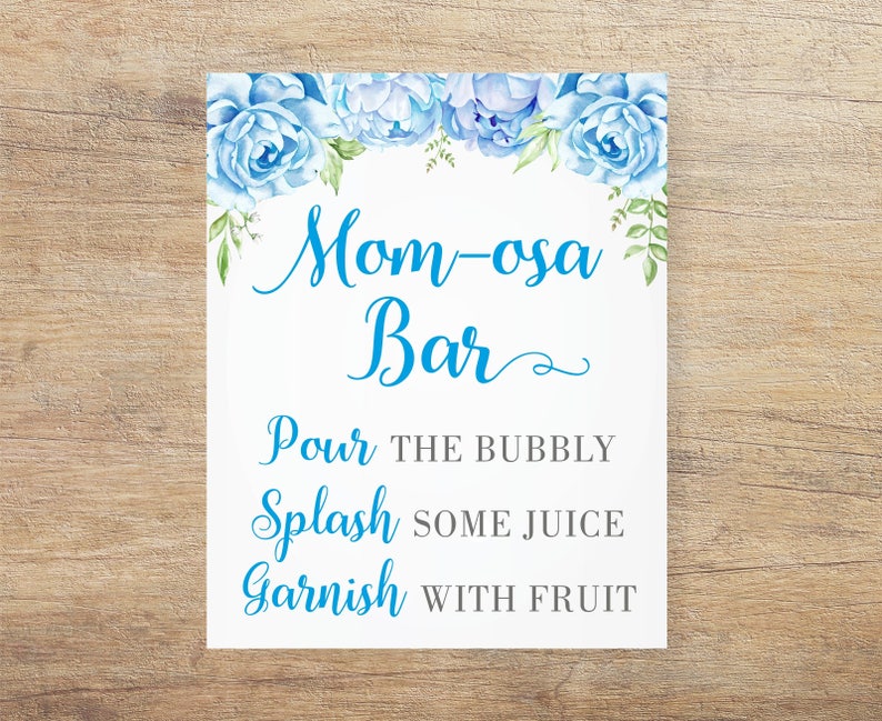 Blue Momosa Bar Sign Floral Mimosa Sign Boy Baby Shower Etsy