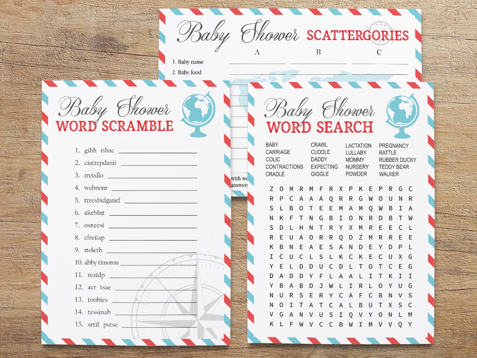 Travel Themed Baby Shower Printable Baby Games Game Pack - Etsy