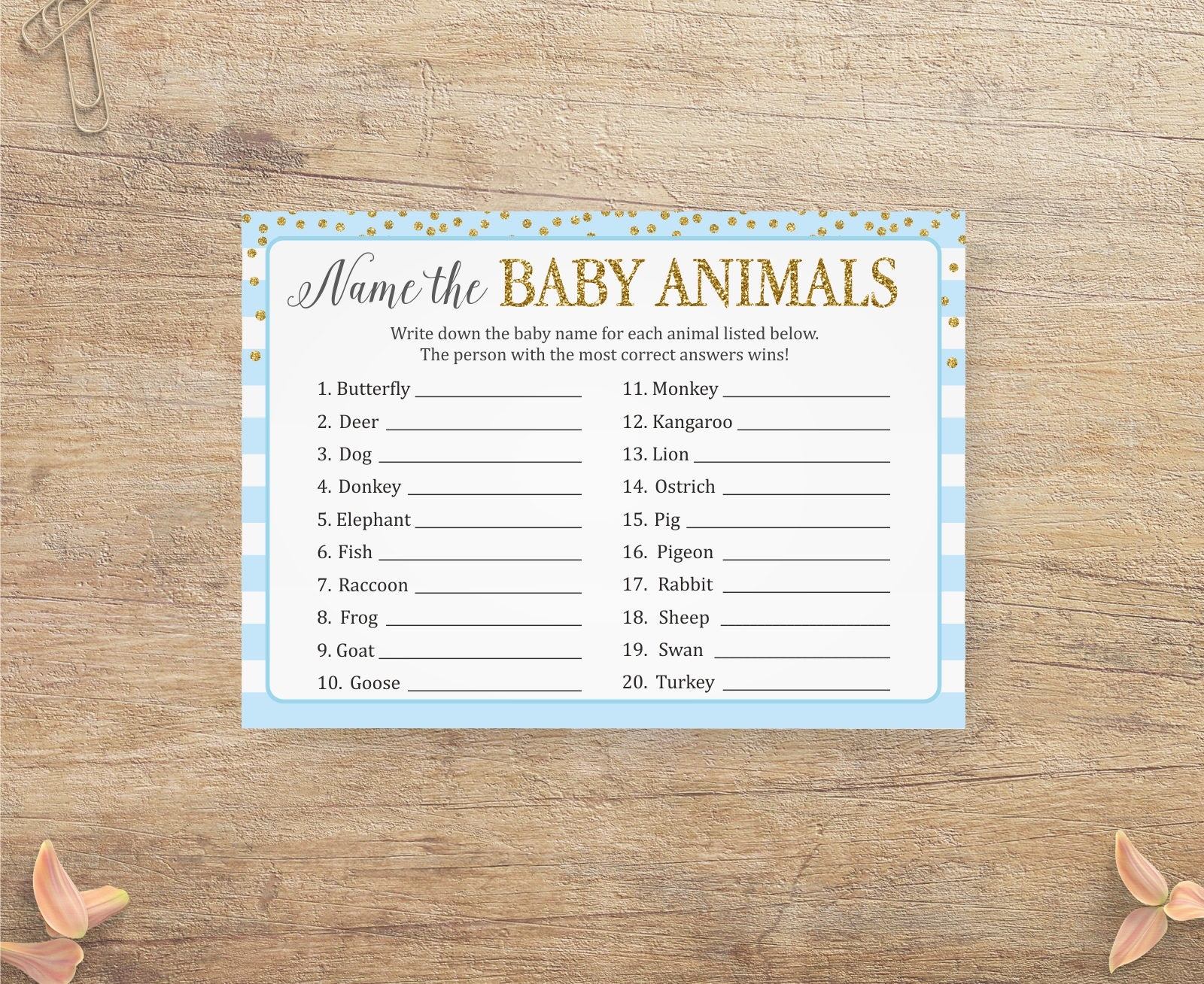 Guess the Baby Animal Name the Baby Animals Game Blue Gold Etsy UK