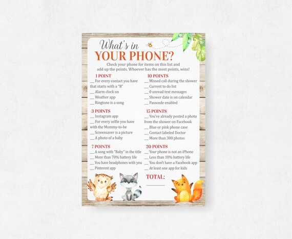 What S In Your Phone Baby Shower Game Cell Phone Search Etsy