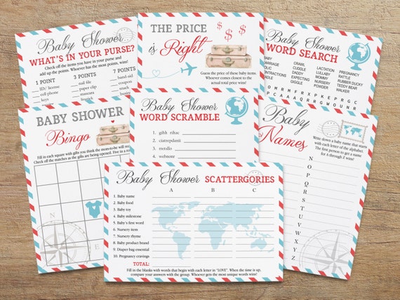 Travel themed sale baby shower games