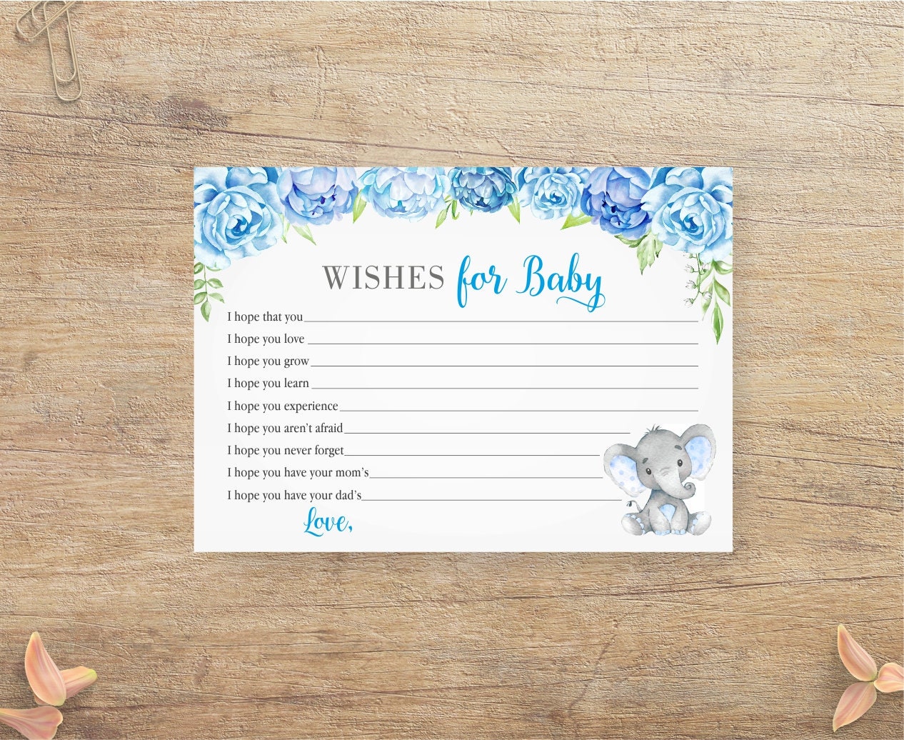Wishes for Baby Boy Printable Baby Wishes Cards Blue Etsy