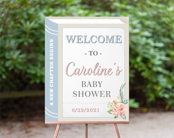 Storybook Welcome Sign, Library Baby Shower Decor, Once Upon a Time, Book Sprinkle Print, Gender Neutral, Blue Green, Boy Girl Printable NL