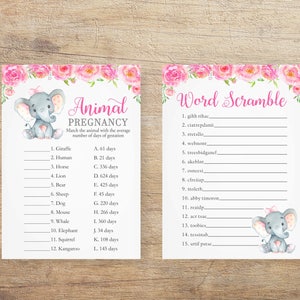 Elephant Baby Shower Games, Pink Game Pack, Girl Baby Sprinkle, Little ...