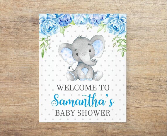 Elephant Welcome Sign Blue Baby Shower Decorations Little Etsy
