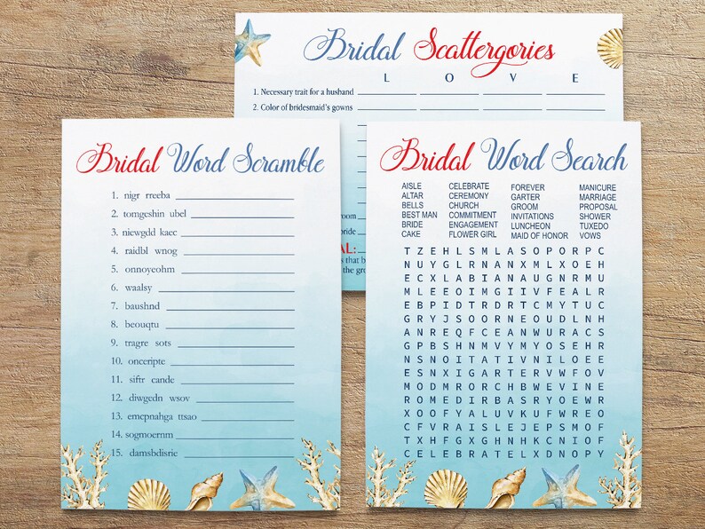 Bridal Shower Beach Theme Games Package Printable Bridal Etsy