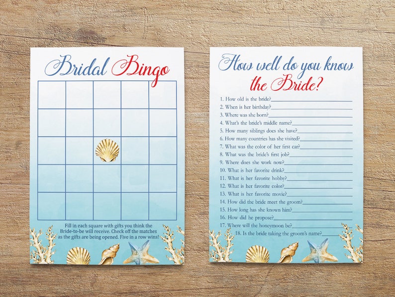 Bridal Shower Beach Theme Games Package Printable Bridal Etsy