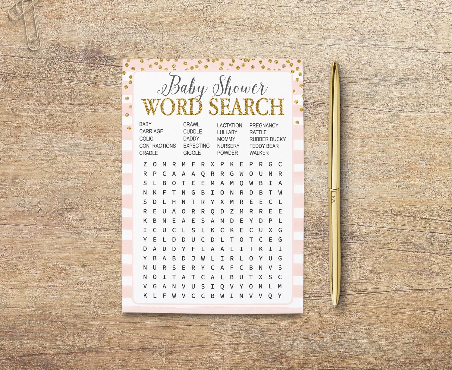 Pink And Gold Baby Shower Games Word Search Word Puzzle Etsy