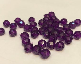 8mm Acrylic Faceted Dark Purple Beads (5 beads)