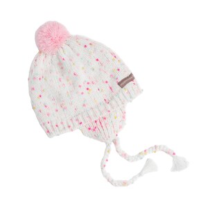 Witte bestrooid gebreide oorklep pompon beanie voor meisjes (baby 1-2 jaar) (peuter 2-4 jaar) (klein kind 4-6 jaar)