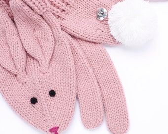 Girls Soft Knit Bunny Scarf (snap closure) - Pink ( 3-8Y)