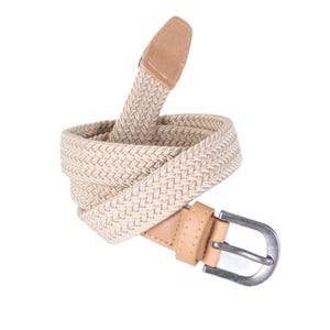 Kids Braided Stretchy Cord Leather Belt - Beige Sand - Age (4-7Y) (8-14Y) Unisex - Boys / Girls