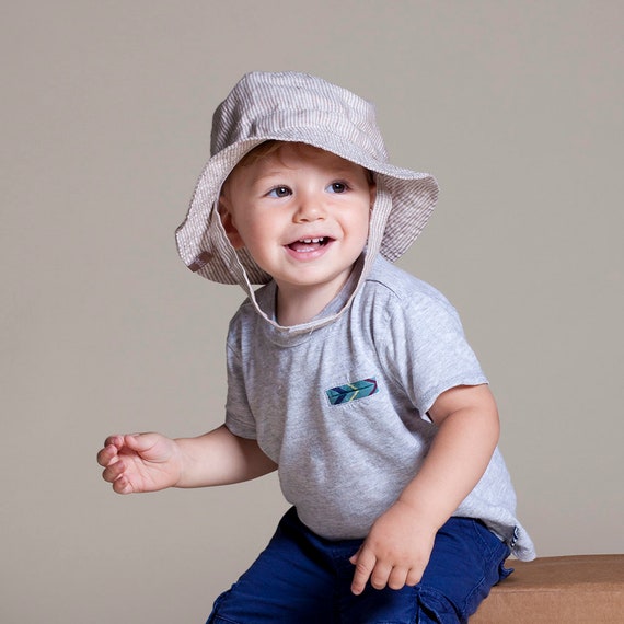 Little Boys Vintage Wash Linen Sun Hat Stripe Beige Age 2 6 Y Etsy