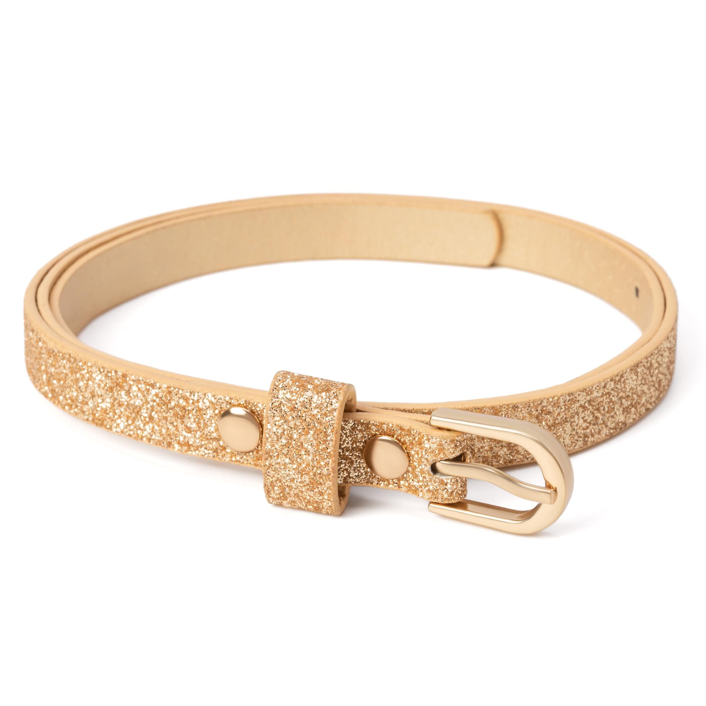 Girls Pink Glitter Belt: Skinny PU Leather With Gold Buckle  display picture 1
