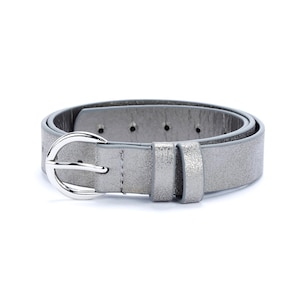 Girls Vintage Leather Belt - Pewter Grey (4-7Y) (8-14Y)