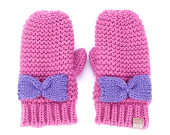 Little Girls /Toddler Knitted Bow Mittens (warm fleece lined) - (1-3Y)