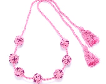 Girls Artisan Beaded Necklace with Tassels- Pink ( 3-8Y)