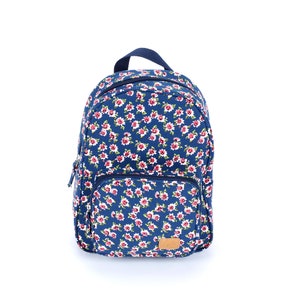 Mochila tamanho mini para meninas - Floral Vintage - Marinho