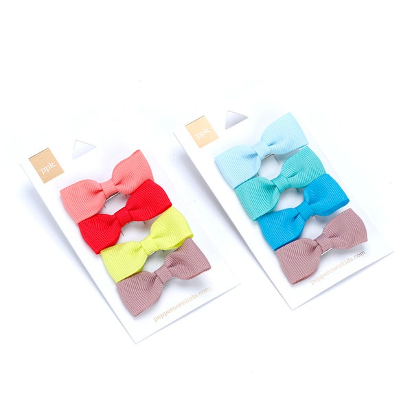 Girls Tiny Bow Hair Clips Set of 2  - Red & Blue Cards