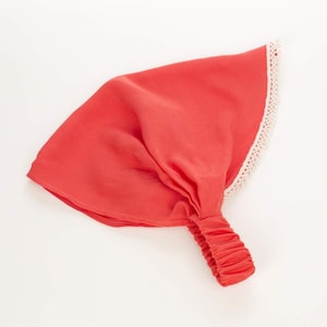 Girls Bandana Head Scarf / Headband - Silky with lace trim - Watermelon Red ( 3-12 Y)