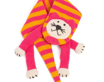 Kids Stripe Knitted Scarf - Kitty Cat - Girls 4/5-12 Years