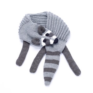 Kids Knitted Raccoon Scarf ( snap closure)  - Grey