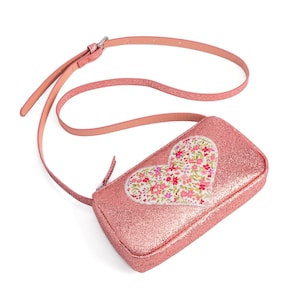 Girls Glitter Purse with Floral Heart Applique- Rose Pink ( Ages 3-8Y)