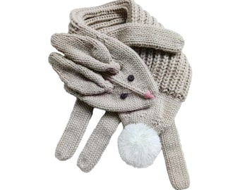 Weicher grobstrick Kinder Schal - Häschen - Oat Beige ( Mädchen Alter 4/5-12Y )