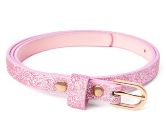 Skinny Washed Pink Belt, Light Pink Genuine Leather Belt  display picture 3