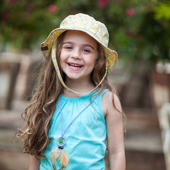 Floral Yellow Kids Bucket Hat Summer Baby Bucket Hat Flower Fruit Print Bowknot Kids Girls  main image 2