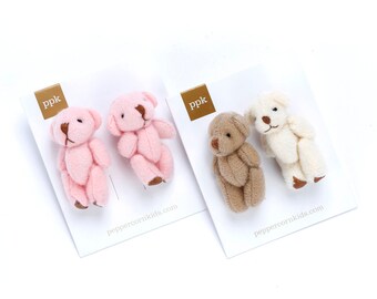 2-PC Little Bear Hair Tie Set of 2 -Light Pink , Brown / White