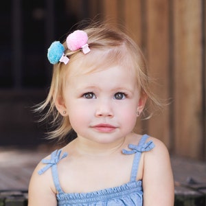 Little Kids Pompom Hair Clip Set of 4 ( Pink, Purple, Blue, Soft Pink)