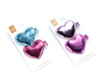 Shiny Leather Heart Hair Clips for Kids