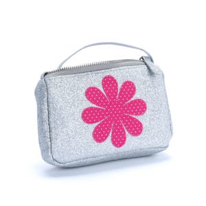 Porte-monnaie scintillant pour fille - Marguerite argentée / rose - Enfant de 4 à 10 ans