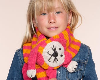 Kids Stripe Knitted Scarf - Kitty Cat - Girls 4/5-12 Years