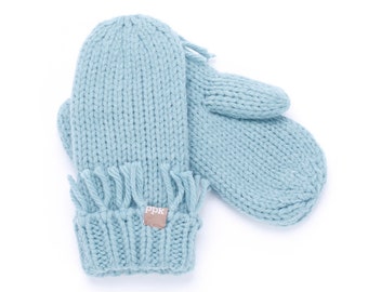 Kids Warm Fringe Mittens ( warm fleece lined)  - Winter Blue