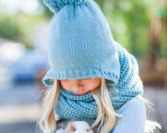 Girls Knit Earflap Hat and Mittens Set ( 3-6Y) (6-12Y)