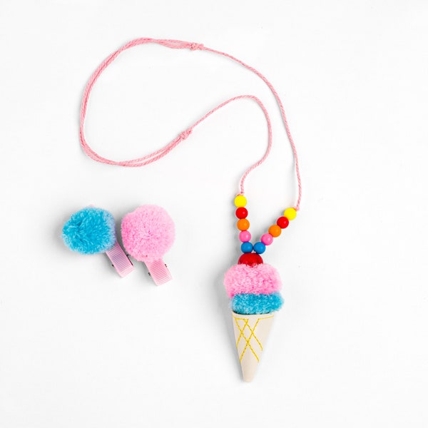 Little Girls Ice Cream Necklace and Hair Clips Set ( Age 3-6Y)