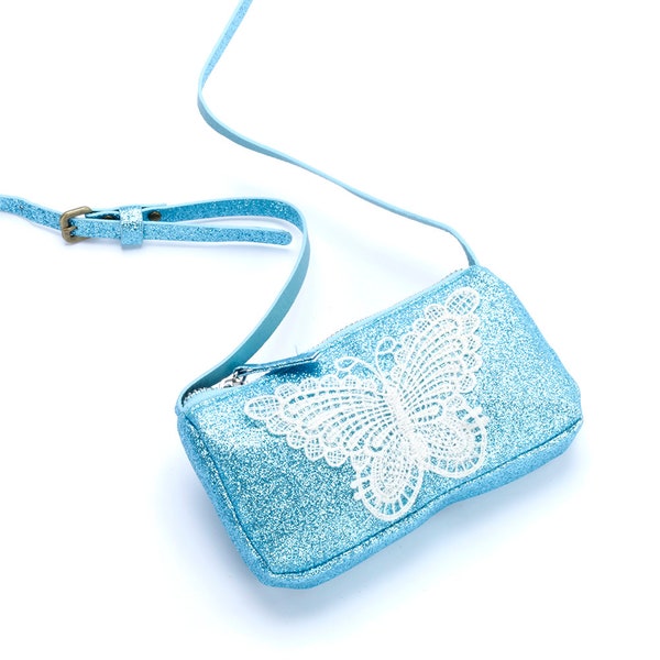 Little Girls Butterfly Glitter Purse - Blue ( 3-8 Y)